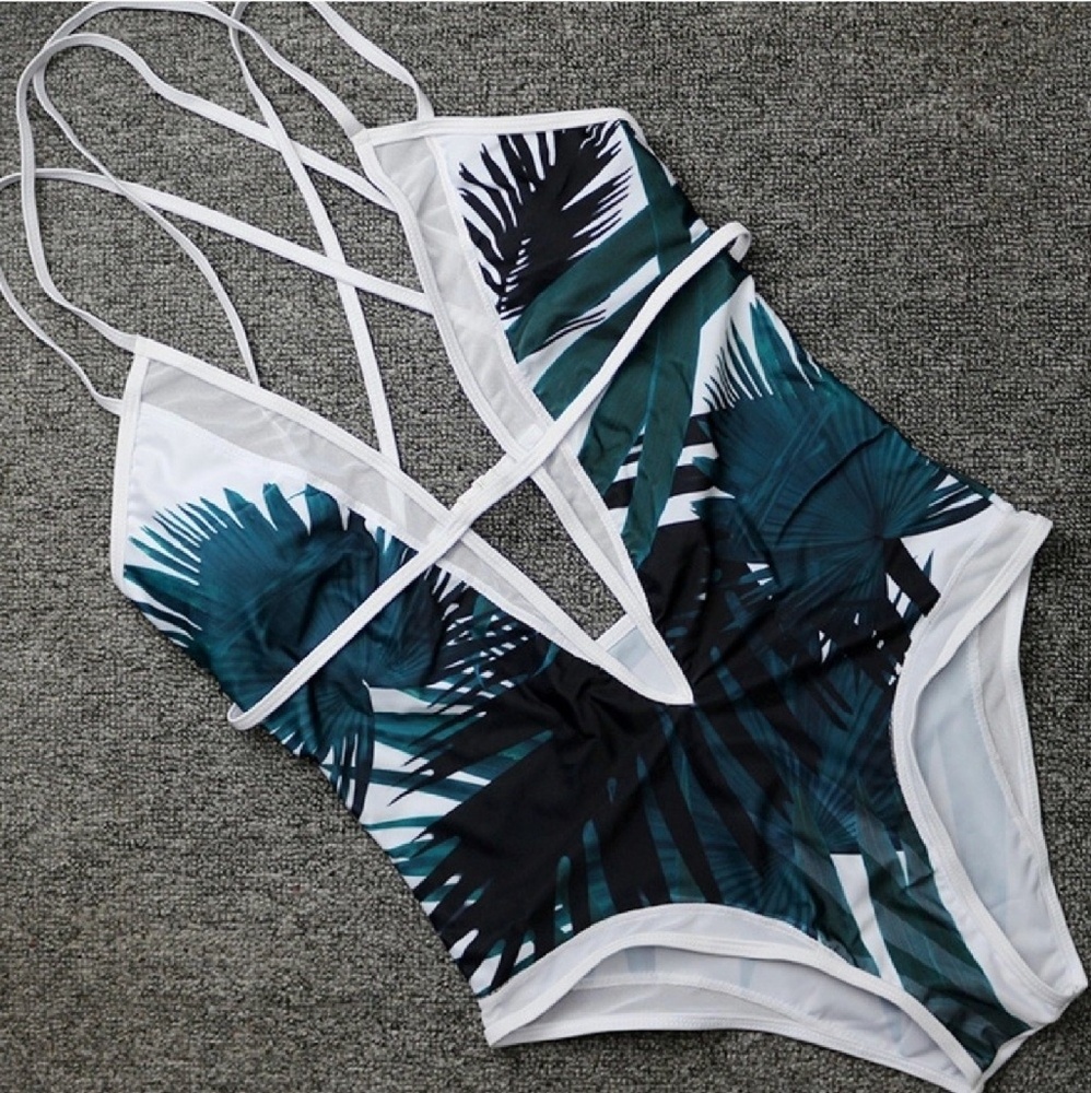 Last one! Palm printed one piece swimsuit - Picture 4 of 8